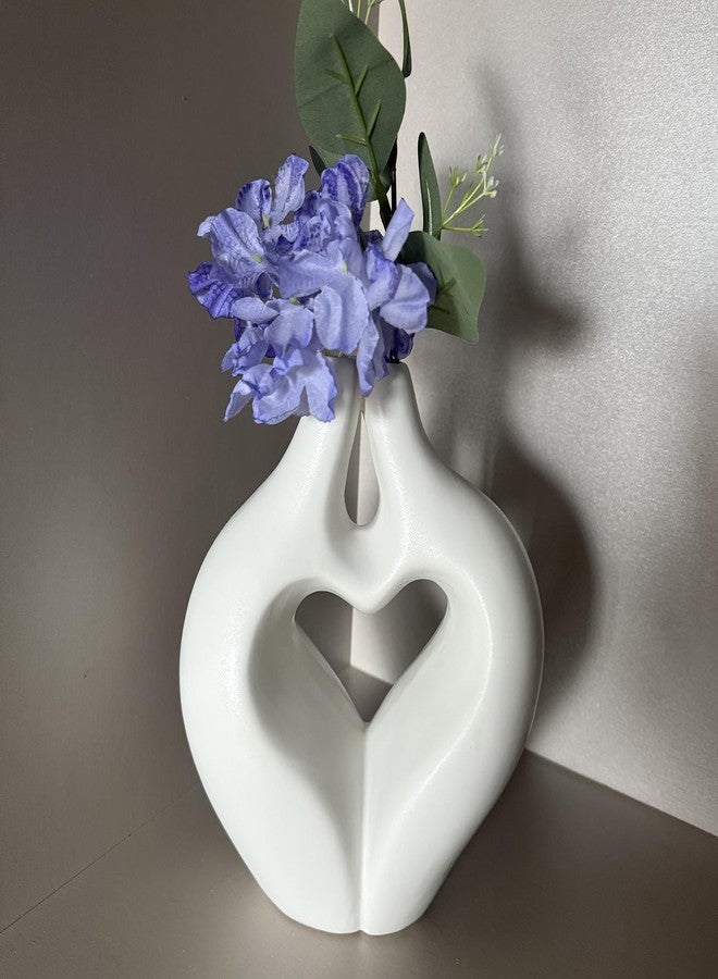 FUNSOBA Modern Heart-Shaped Ceramic Vase for Flowers, White Decorative Couple Love Statue Design, Hugging Sculpture Coffee Table Home Decor (White) - Image 5